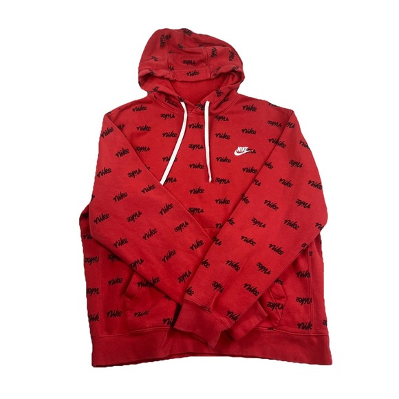 Nike F Club Script AOP PO Hoodie- Mens Large‎ Red Elite Sweatshirt dc8090 - Picture 1 of 16
